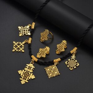Ethiopian Cross Pendant Black Rope