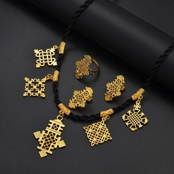 Ethiopian Cross Pendant Black Rope - Image 2