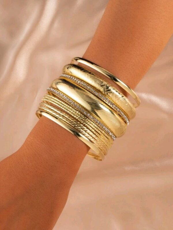 Gold Color 9Pcs Bracelets Bangles - Image 3