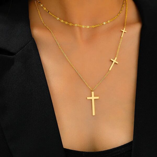 Multilayer Chain Cross Pendant Necklace - Image 2